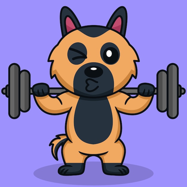 Vector illustration of premium cute dog doing weightlifting