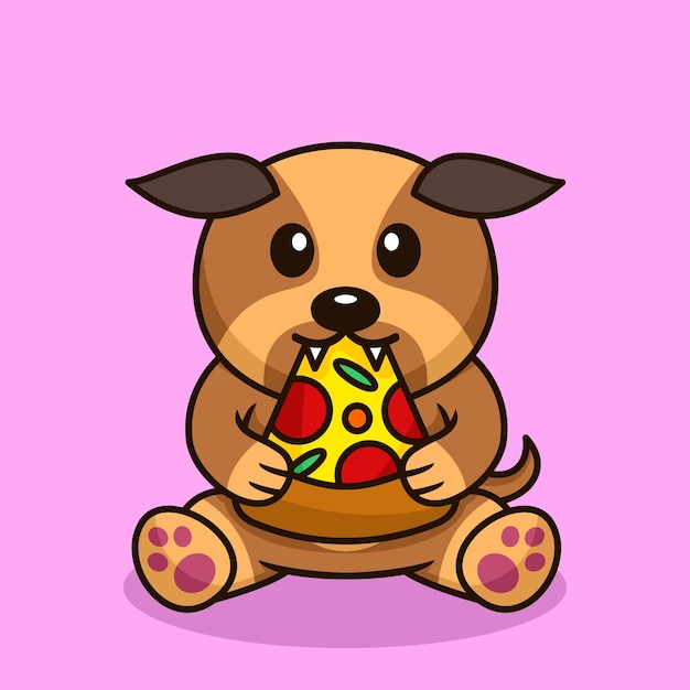 Vector vector illustration of premium cute dog eating pizza