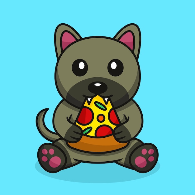 Vector illustration of premium cute dog eating pizza