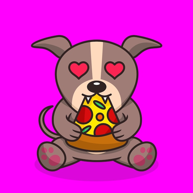 Vector illustration of premium cute dog eating pizza