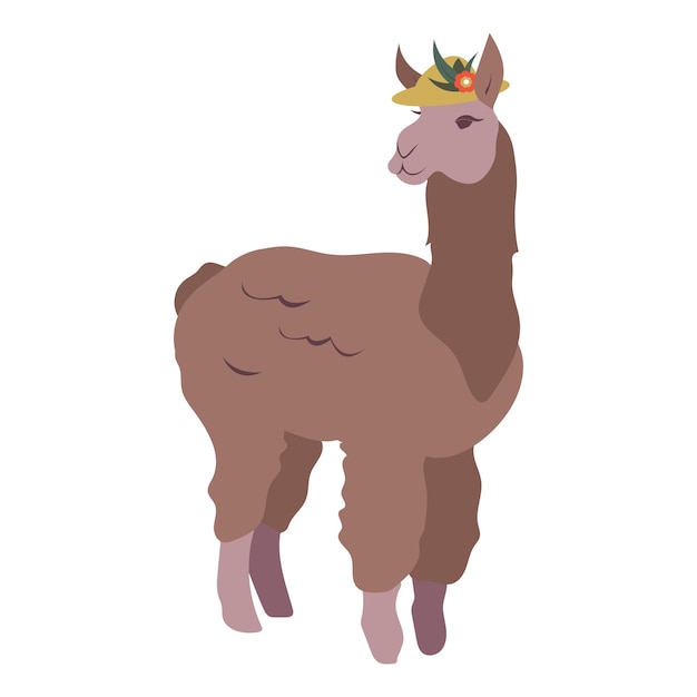 vector illustration print of a cute animal brown lama in a lady's hat with a flower