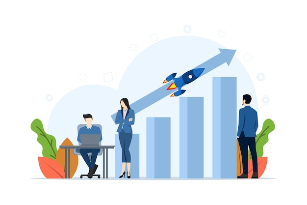 vector illustration of profit concept with startup manager analyzing sales growth graph