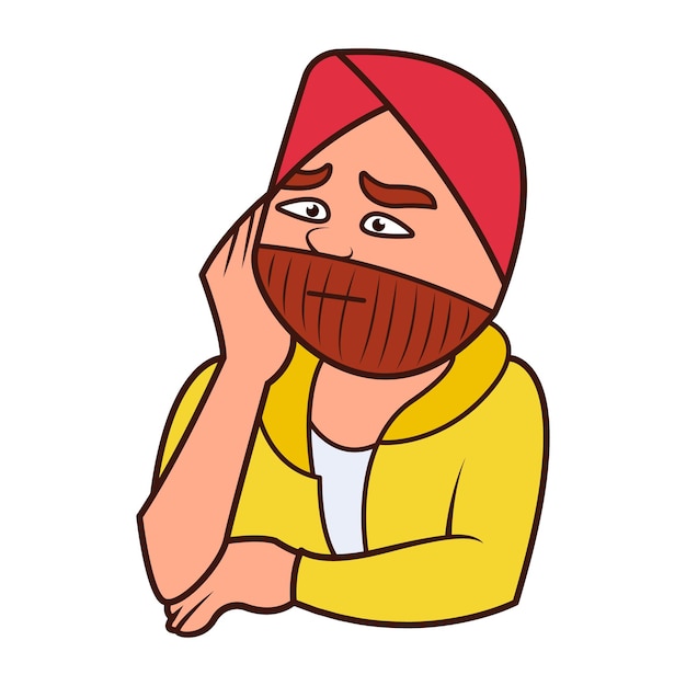 Vector illustration of a Punjabi sardar man is sad