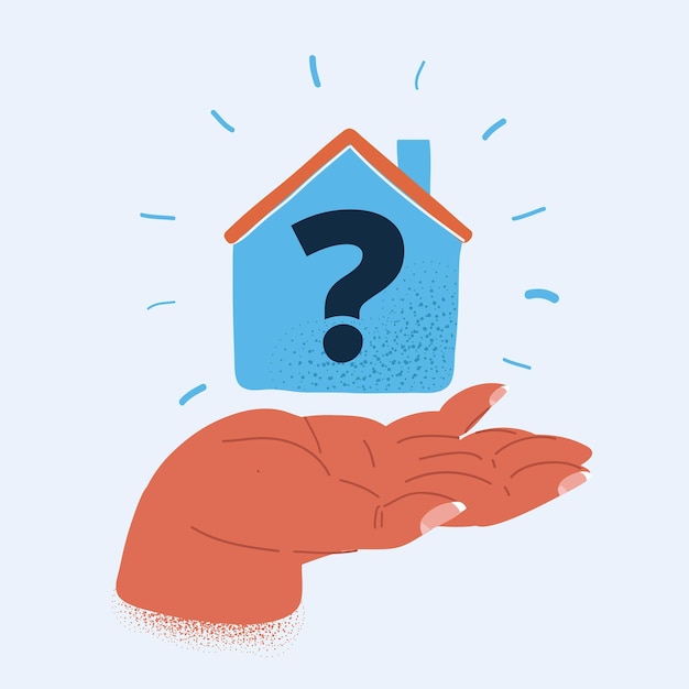 Vector illustration of question mark inside house shap in human hand