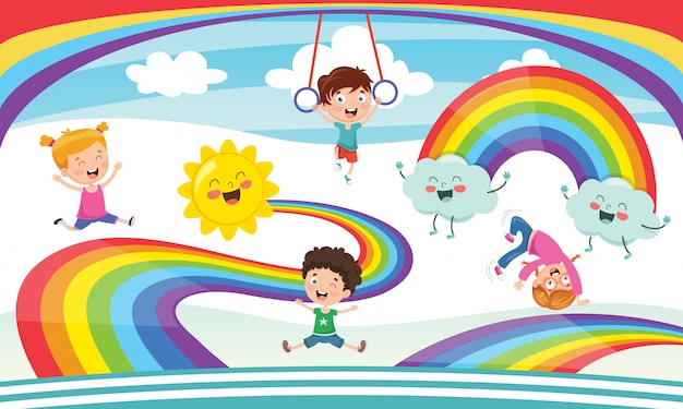 Vector Illustration Of Rainbow Children