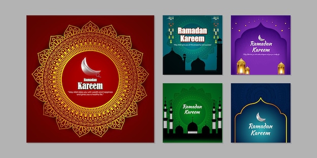 Vector illustration of Ramadan Kareem social media story feed set mockup template