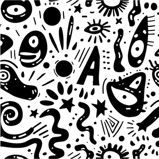 Vector illustration random abstract shape doodles doodles art black and white