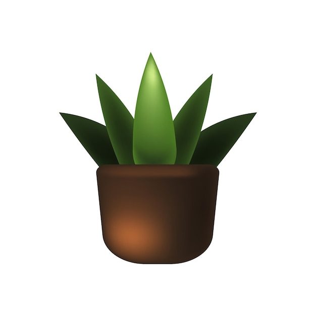 Vector illustration of realistic 3d flower in a pot Three Green stems in a brown pot Greenery flower palm tree leaves ground gardening Phytology concept Vector illustration for Business