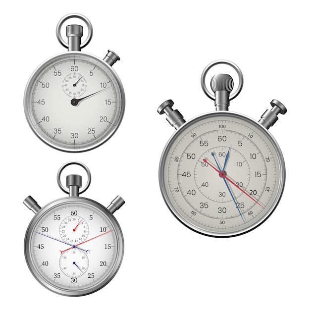 Vector illustration of realistic images of stopwatch chronometers on a white background