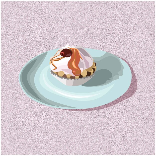 Vector illustration of realistic style  Vector cupcake with plate and textured background