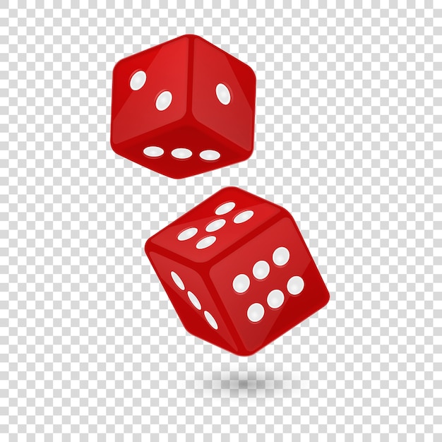 Vector illustration of red realistic game dice icon in flight closeup isolated on transparency grid background. Casino gambling design template for app, web, infographics, advertising, mock up etc.