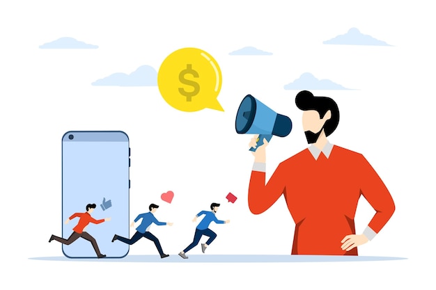 vector illustration of Referral Marketing Concept with people shouting with megaphone