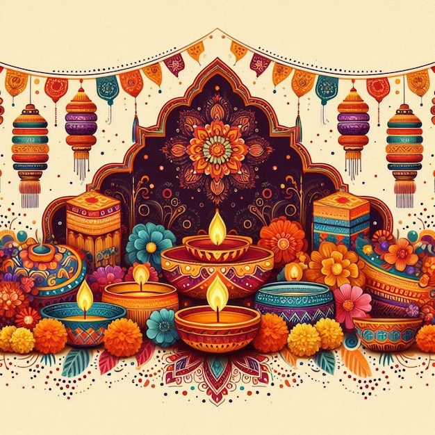 Vector vector illustration related to diwali symbols of india