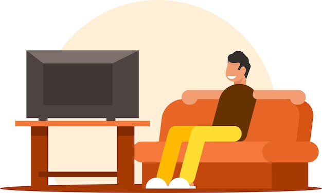 Vector Illustration Of A Relaxed Man Watching Tv Isolated On White Background