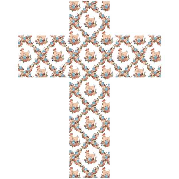 Vector illustration of religious Decorated cross with chickens eggs and flowers for Easter holiday