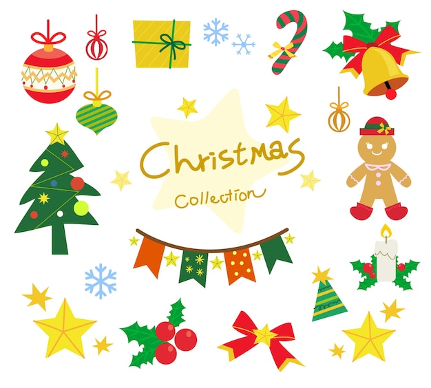 Vector illustration of retro cute Christmas set