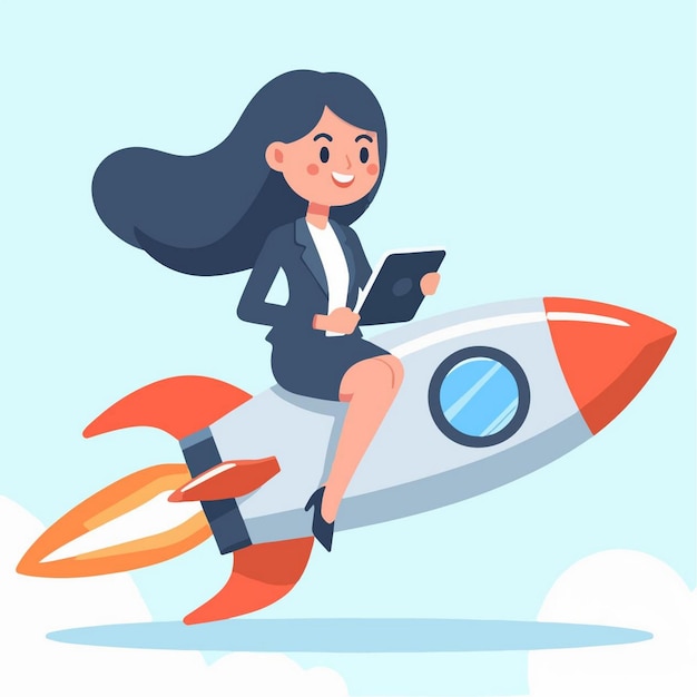 Vector Illustration Of rocket businesswomen in flat design style