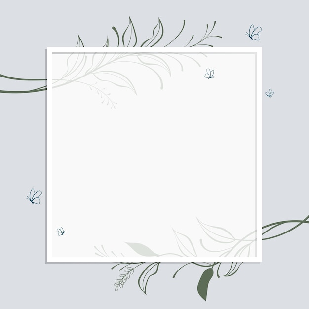 Vector vector illustration of romantic background with branches of leaves and frame for wedding invitation