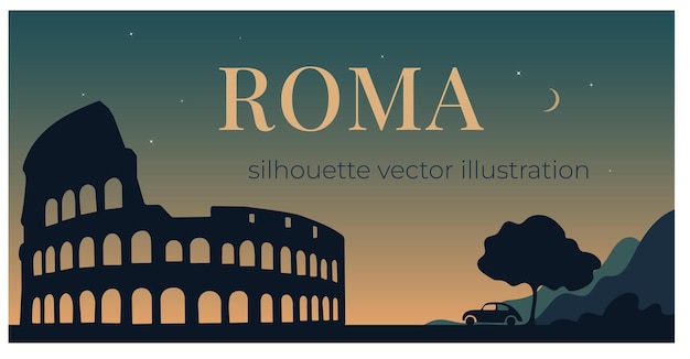 Vector illustration of Rome silhouette with colosseum car and tree