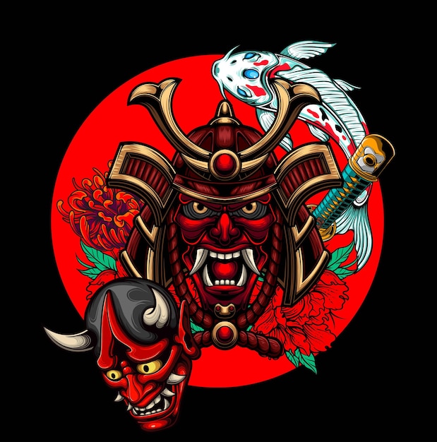 Vector illustration of ronin samurai with japanese style drawing