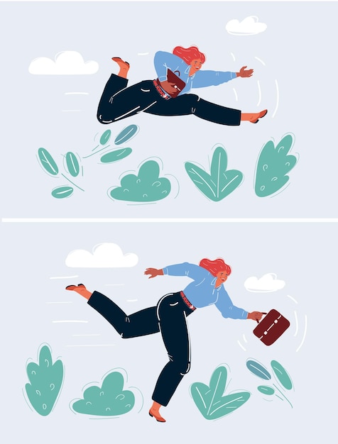 Vector vector illustration of running business woman