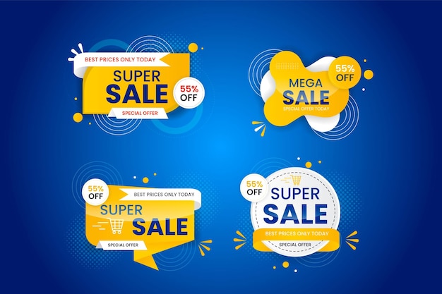 Vector illustration sale banner template set blue design Big sales special offer