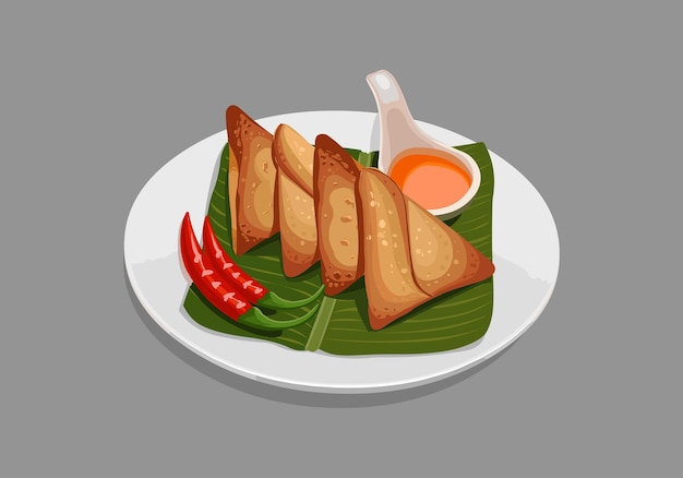 Vector illustration of SamosaIndian snack crispy flaky samosa