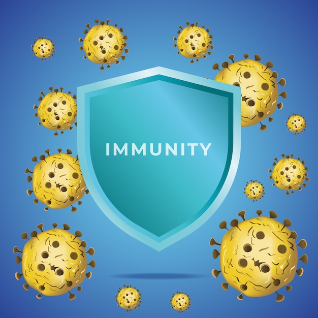 Vector illustration of a scattered shield and virus