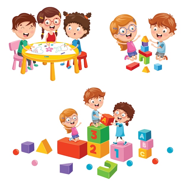 Vector vector illustration of school kids playing