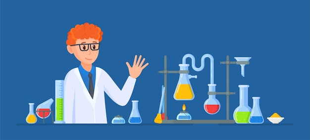 Vector illustration of scientist experiments A human scientist in a laboratory