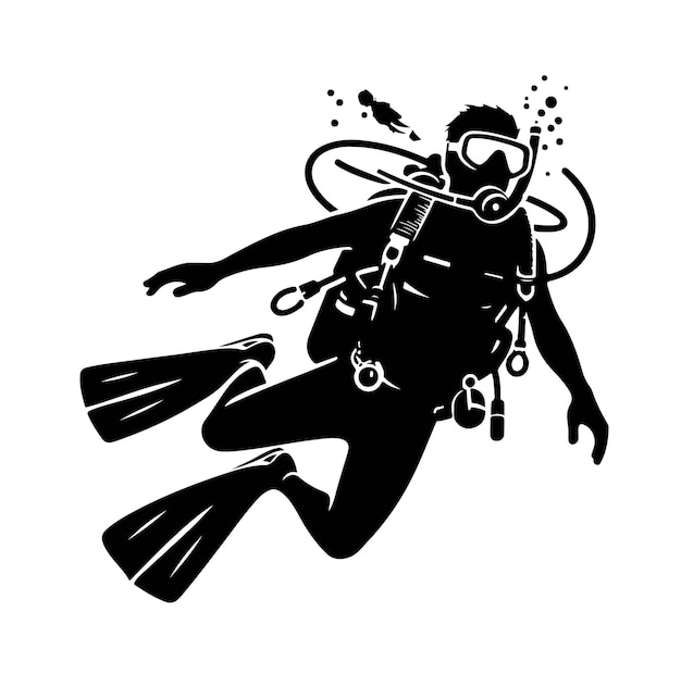 Vector vector illustration scuba diver silhouette underwater