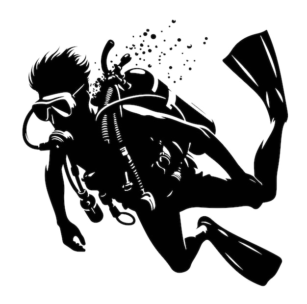 Vector vector illustration scuba diver silhouette underwater