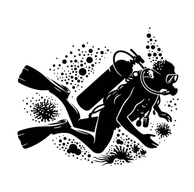 Vector vector illustration scuba diver silhouette underwater