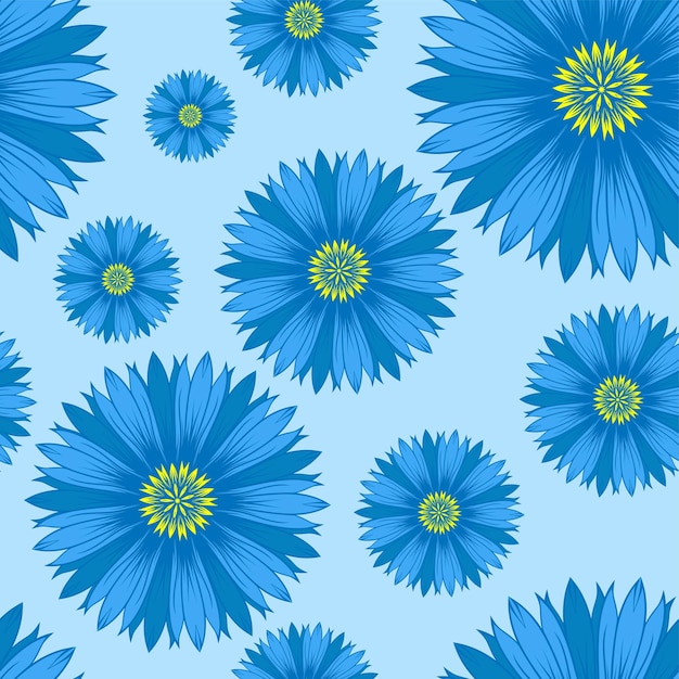 Vector illustration seamless blue background with abstract flowers for print on textile or paper