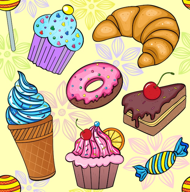 Vector illustration of seamless pattern of sweets