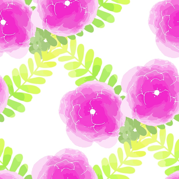 Vector illustration seamless pattern watercolor pink flowers on white