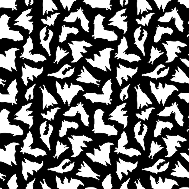 vector illustration of a seamless pattern with bats. White bats on a black background.