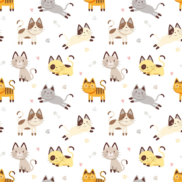 Vector illustration seamless pattern with cat