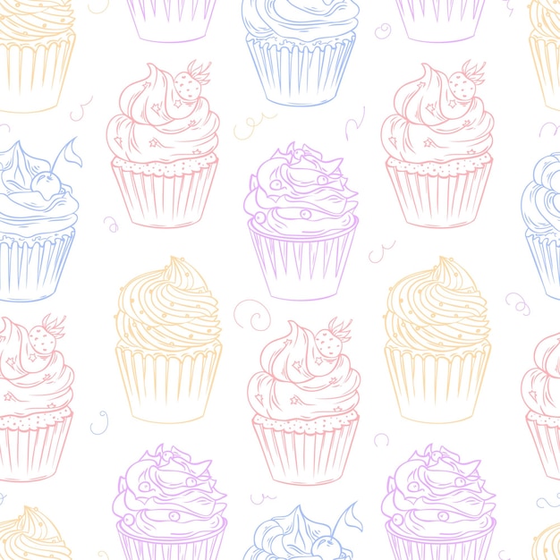 Vector illustration seamless pattern with cupcakes Sweet baking pattern for fabric or packaging