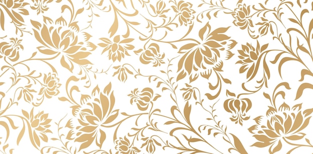 Vector vector illustration seamless pattern with peony flowers leaves golden colors designs