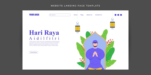 Vector vector illustration of selamat hari raya aidilfitri website landing page banner mockup template