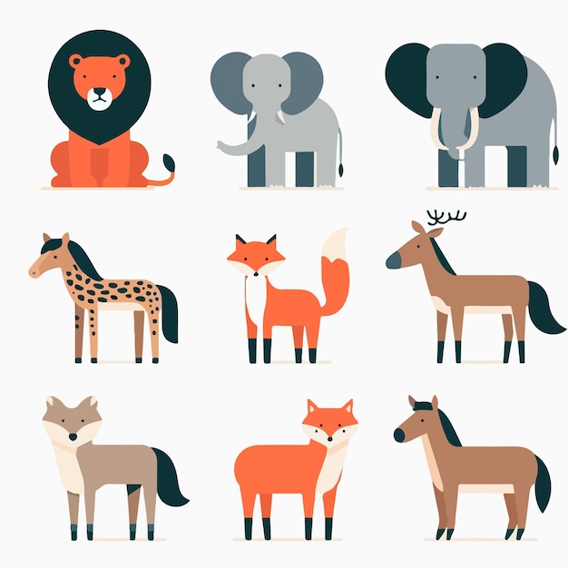 Vector vector illustration set of animals in flat style wild animals characters