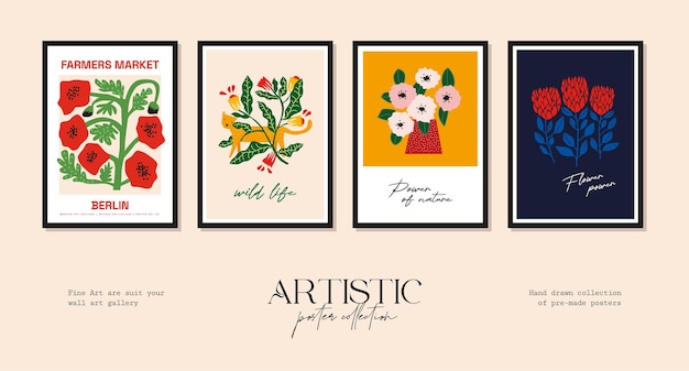 Vector illustration set of botanical printable posters