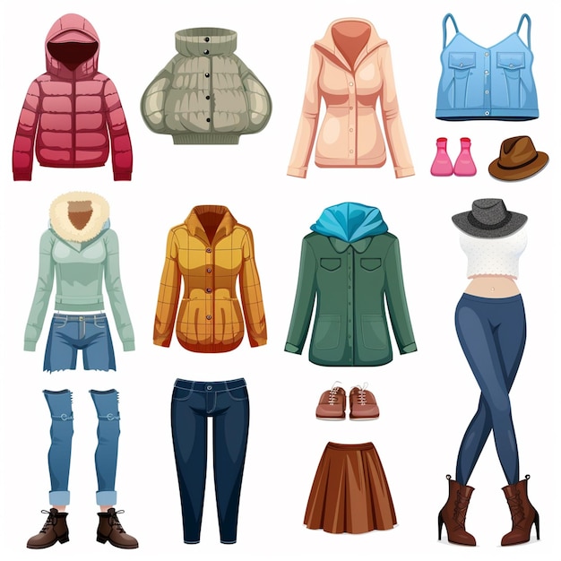 vector illustration set clothes fashion design isolated collection apparel textile cloth