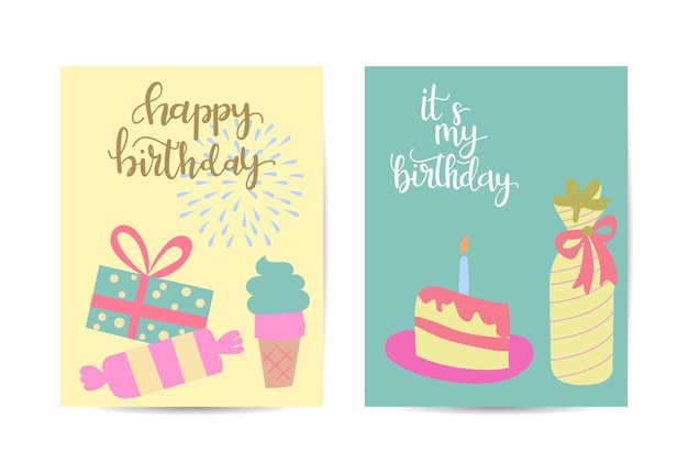 Vector illustration of set of colorful gift with birthday banner