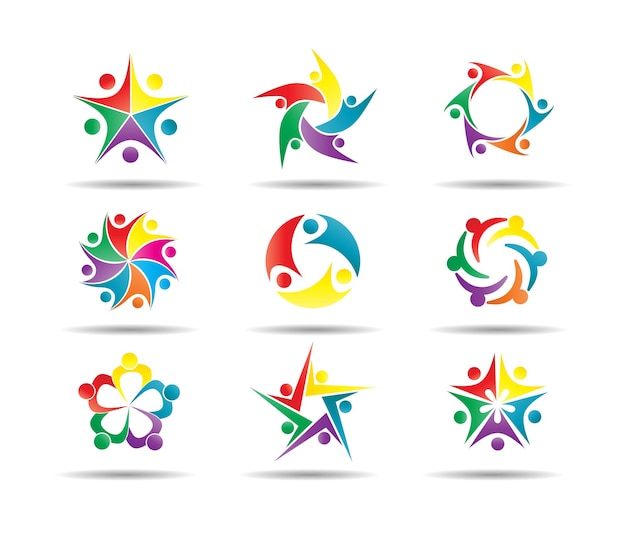 vector illustration set of colorful people logos or icons in circular style