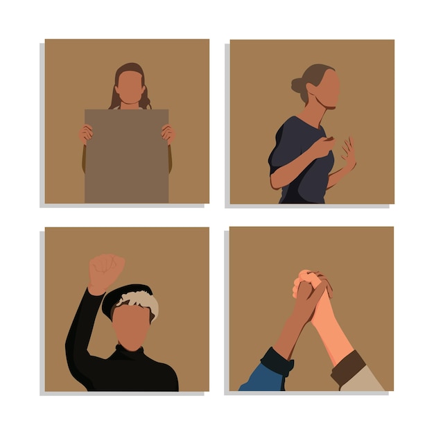 vector illustration set design of people fighting for rights