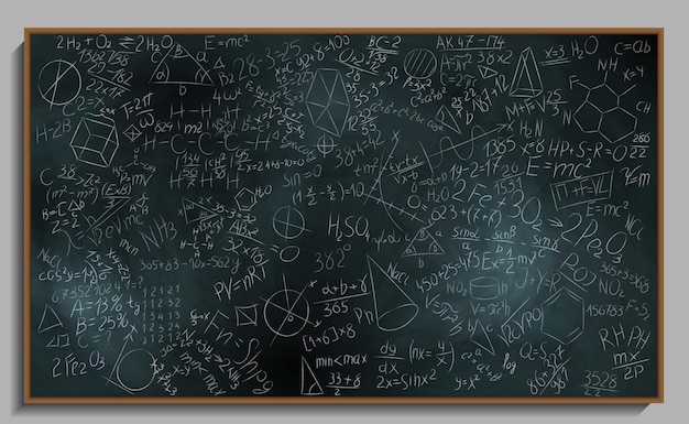 Vector illustration of a set of different formulas written on the blackboard Sketch for creativity