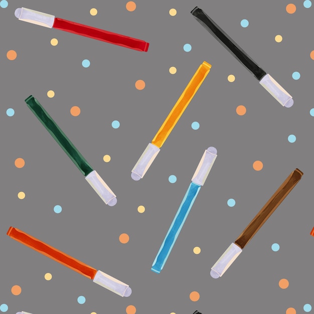 Vector illustration set of multicolored markers with caps in watercolor technique