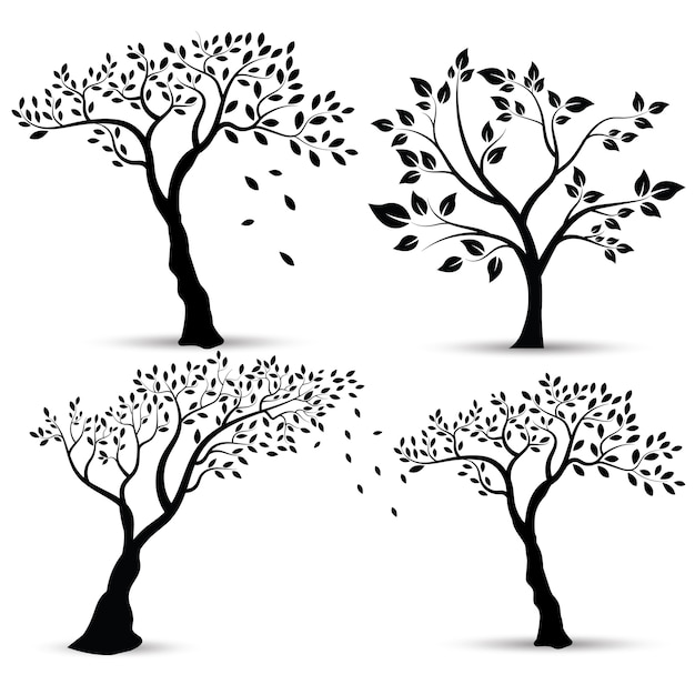 Vector Illustration : Set of silhouettes of trees